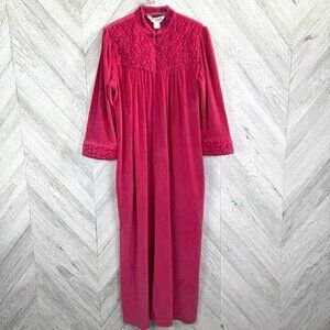 Vintage Diamond Tea House Coat Dressing Gown Robe Womens Medium Pink Velour
